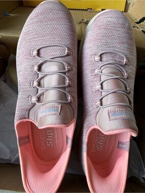 Skechers Women's Light Pink Air Cool Memory Foam Knit Slip-On Athletic Sneakers
